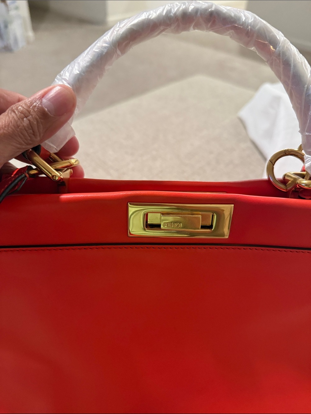 Fendi Peekaboo Orange Top-Handle Leather Satchel - Picture 7 of 9